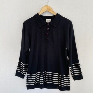 GARLAND Knitwear Women’s Medium Black & White Stripe Tunic Sweater Vintage